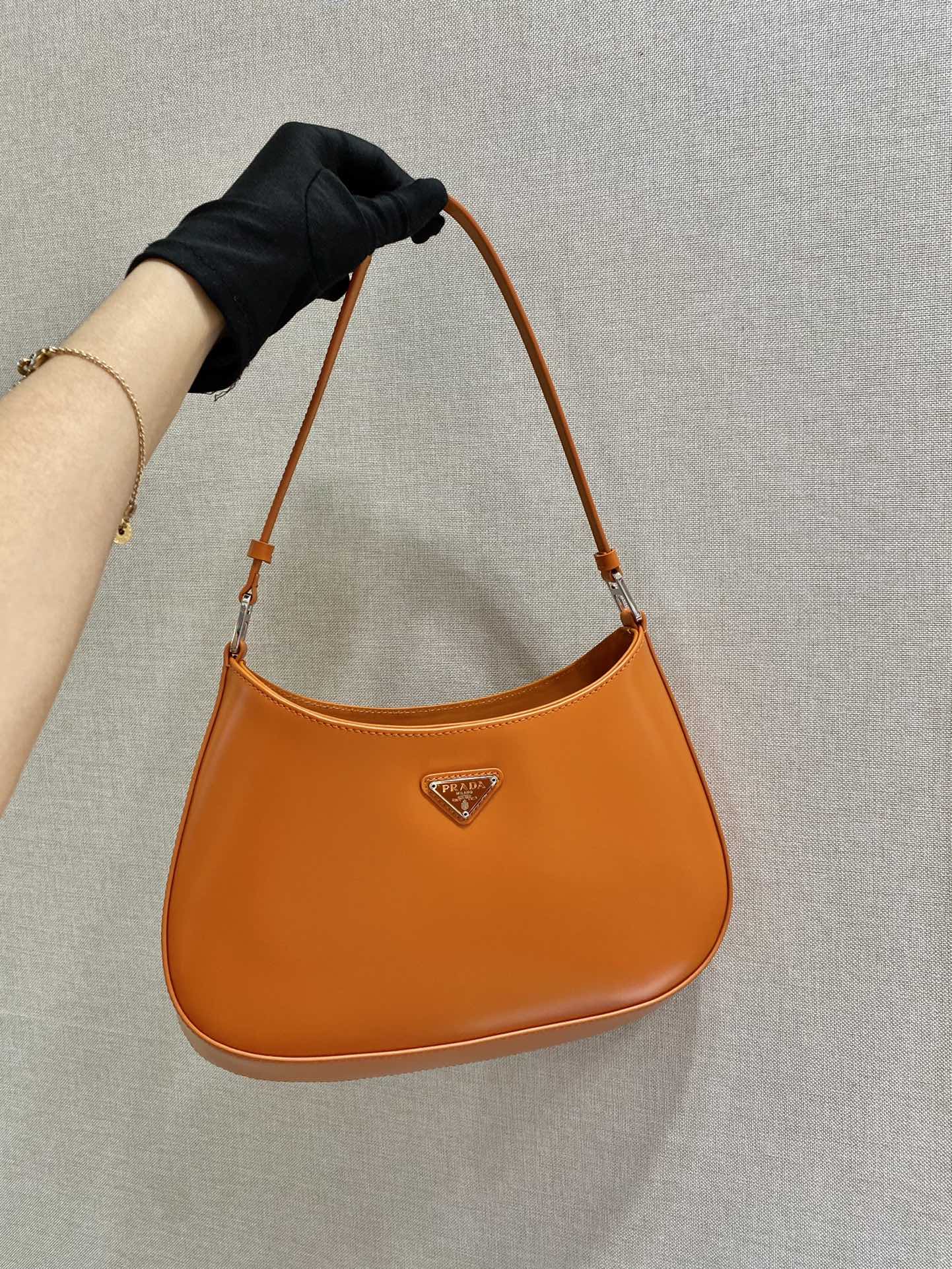 Prada Cleo Brushed Leather Shoulder Bag Orange 1BC499